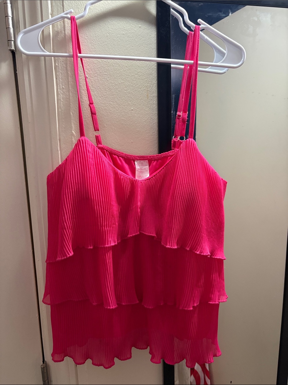 No Boundaries Hot Pink Pleated Ruffle Tank Top